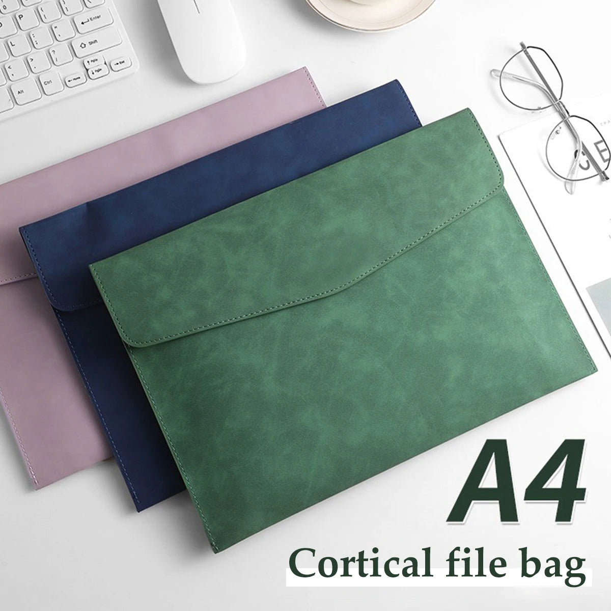 PU Leather File Bag — Waterproof Document Organizer, A4 & A5