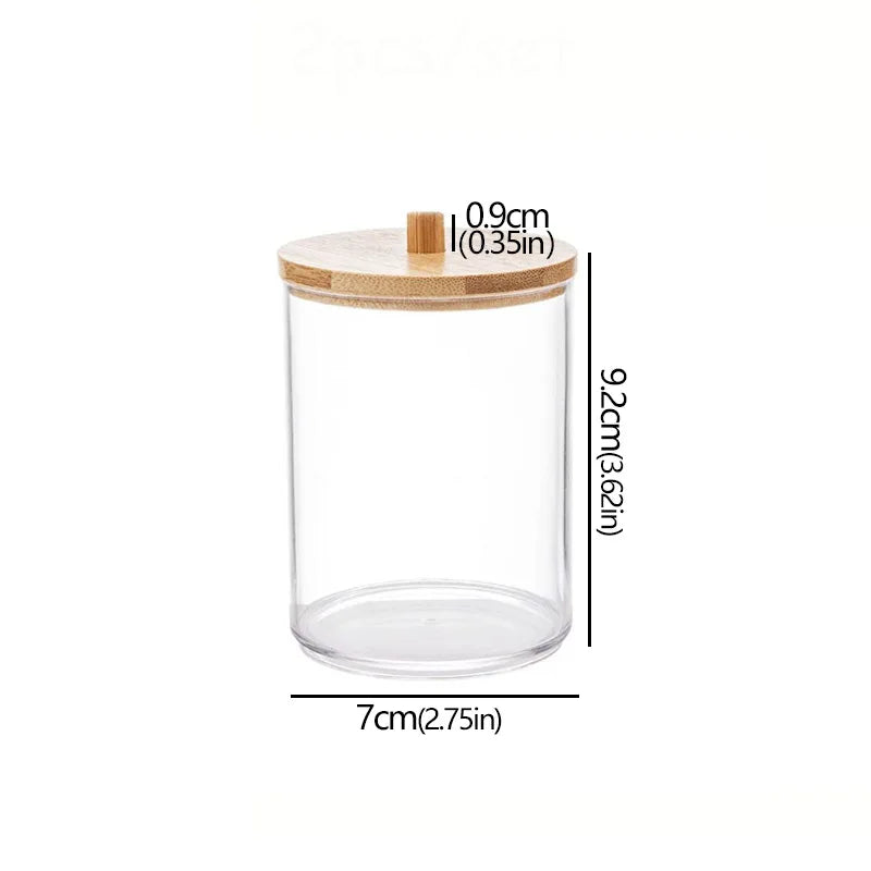 Acrylic Cotton Pad & Swab Dispenser with Bamboo Lid — Stackable Bathroom Jar