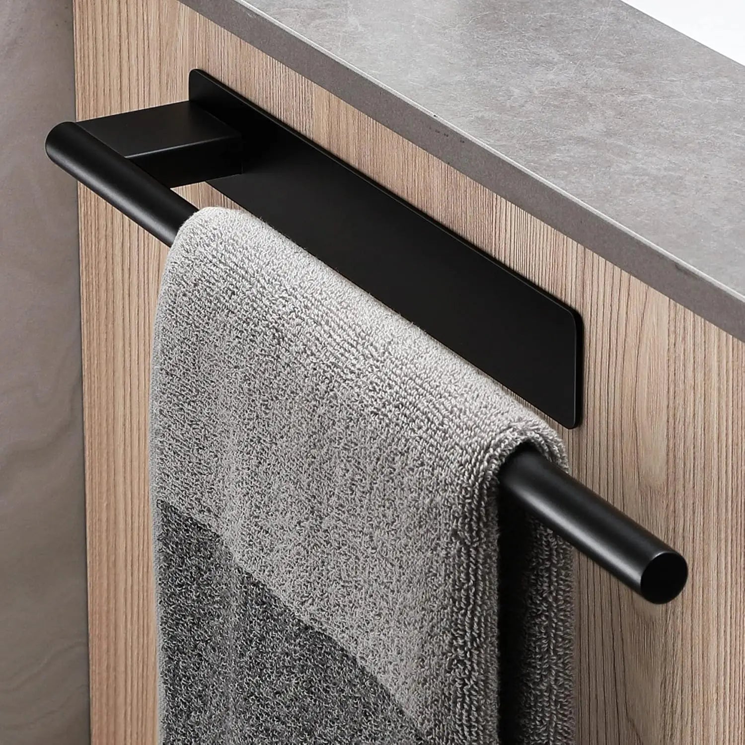 Matte Black Double Towel Bar — No-Drill Adhesive, Stainless Steel, Bathroom & Kitchen