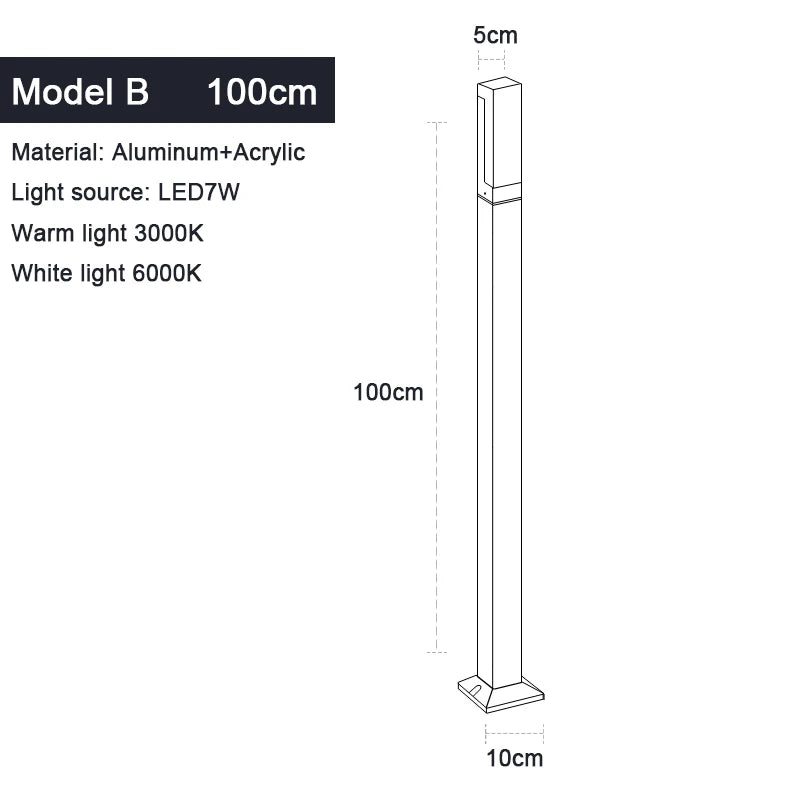 IP65 LED Lawn Light – 7W Aluminum & Acrylic Garden Post Lamp 30–100cm