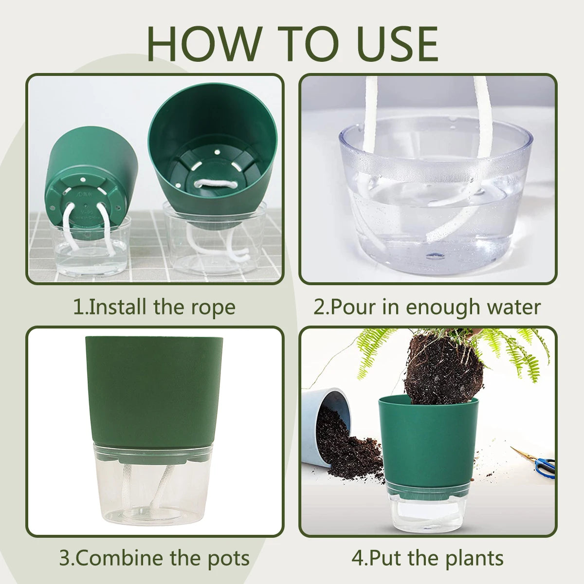 Self-Watering Hydroponic Plant Pot – Cotton Rope Water Absorption Planter (S/M/L)