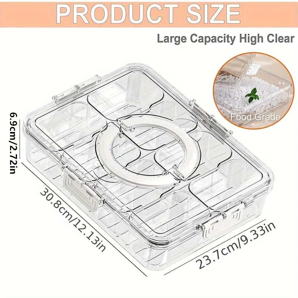 Divided Snack Spinner Tray with Lid & Handle — Fridge, Party & Picnic