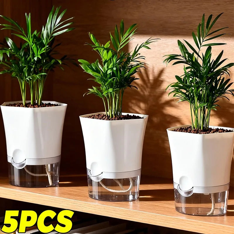 Transparent Self-Watering Hydroponic Flowerpot – Lazy Plastic Planter (1/3/5 Pack)