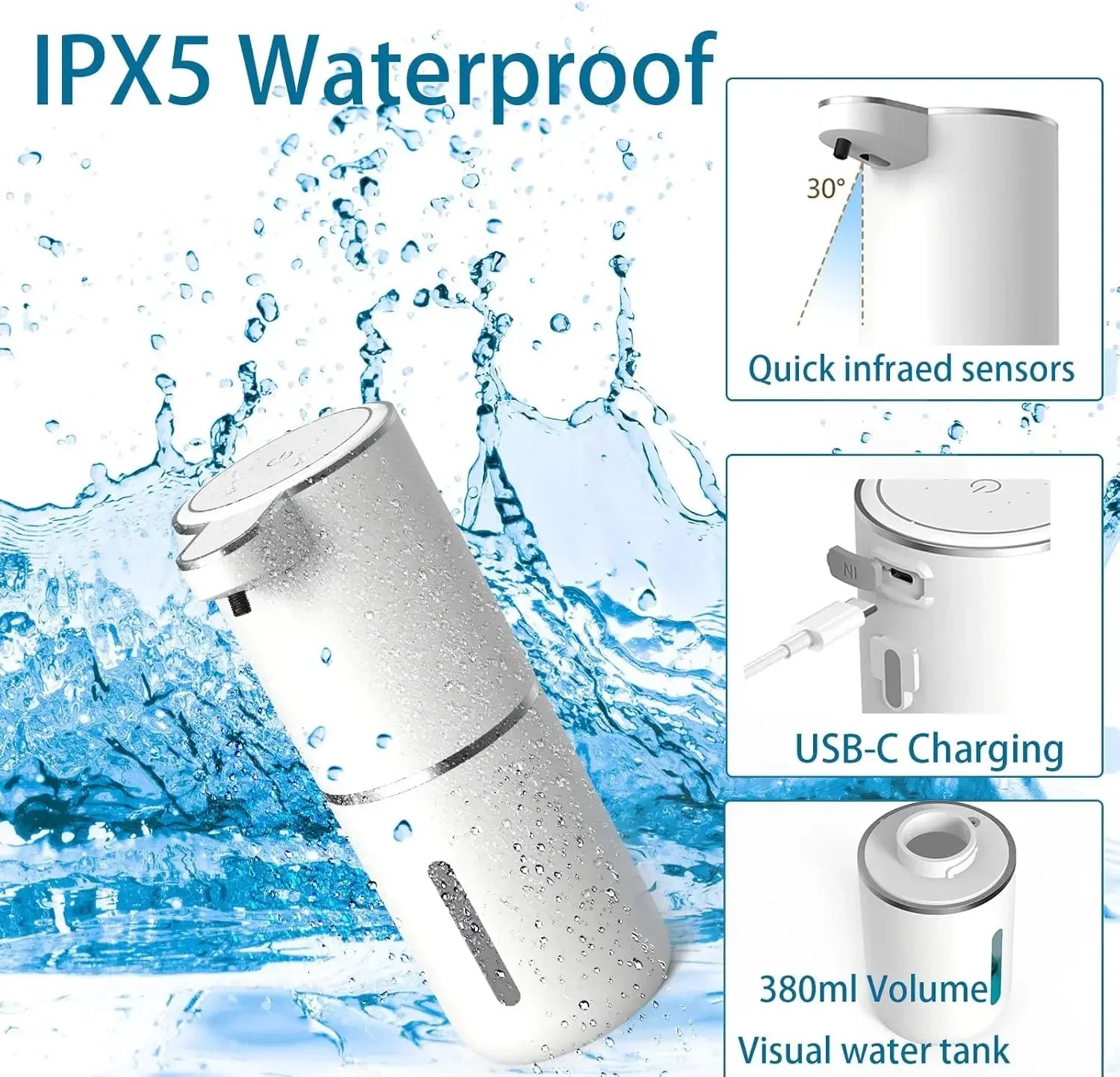 Touchless Foam Soap Dispenser — USB Rechargeable, Infrared Sensor, CE/RoHS