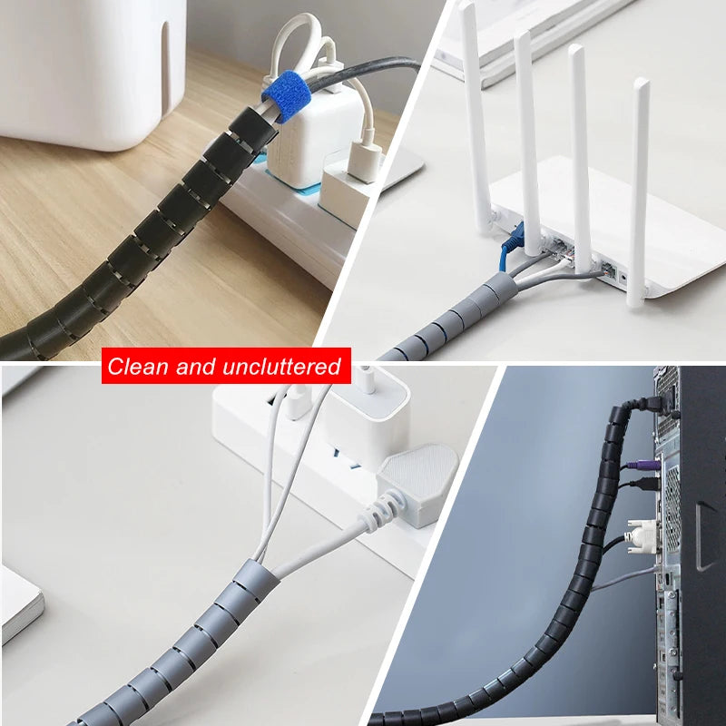 2M Flexible Cable Management Sleeve — PE Spiral Wire Wrap