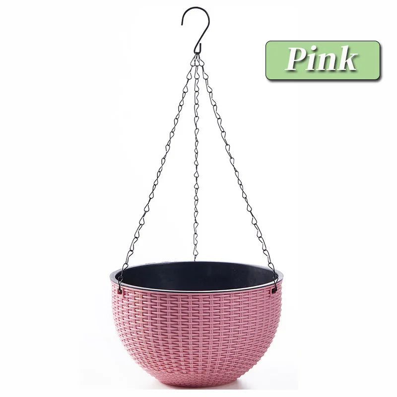 Hanging Hanging Plastic Flower Pot European Style Honeycomb Pattern Imitation Rattan Flower Pot Hanging Indoor Hanging Basket