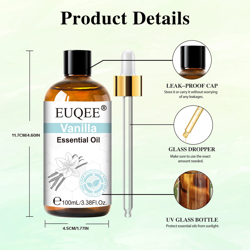 EUQEE 100ml Pure Essential Oil — Vanilla, Lavender, Cinnamon or Lemon — Diffuser & Candle Making