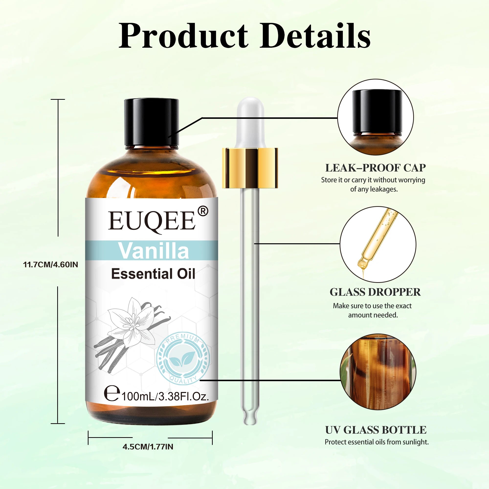 EUQEE 100ml Pure Essential Oil — Vanilla, Lavender, Cinnamon or Lemon — Diffuser & Candle Making
