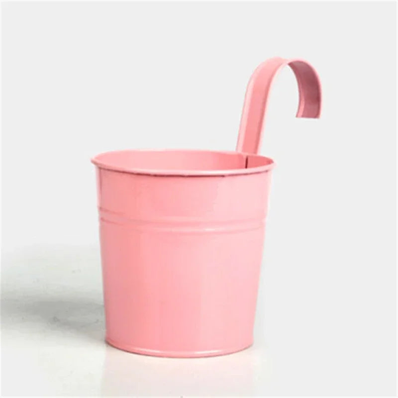 Metal Iron Hanging Flower Pot – Colorful Balcony Bucket Planter (10 Colors)