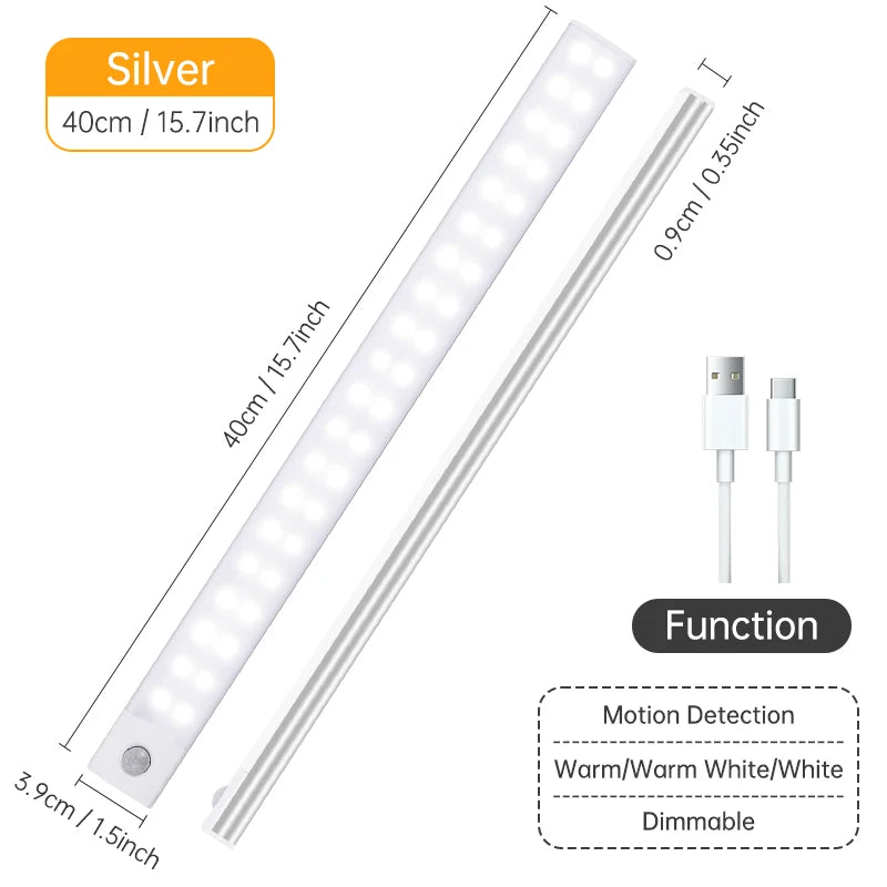 Motion Sensor Cabinet Light — 3 Colour Modes, USB Rechargeable, Black or Silver