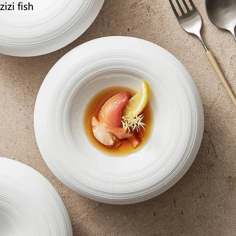 White Double-Layer Ceramic Serving Plate — Insulated, Restaurant Tableware