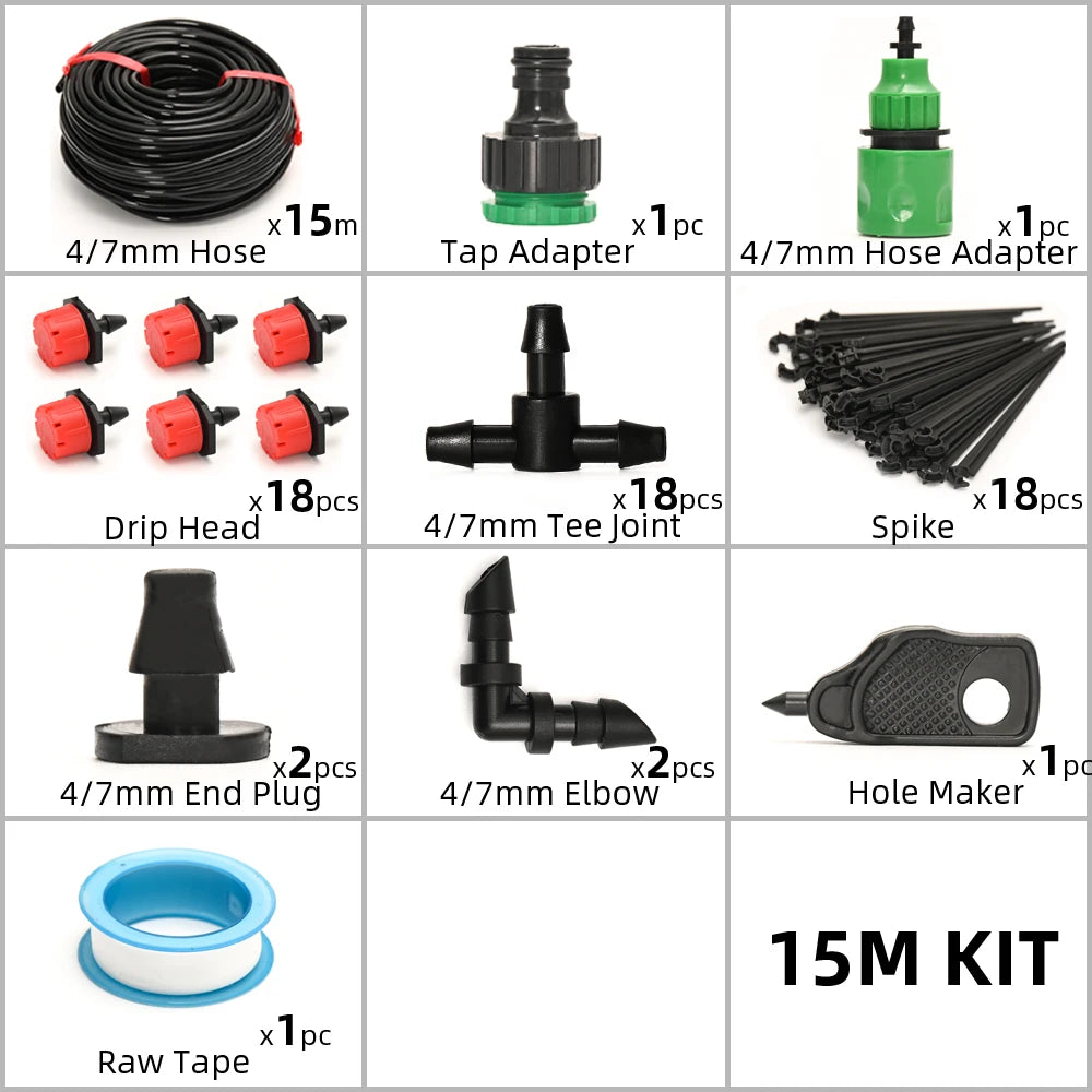 Drip Irrigation System with Adjustable Drippers & Timer – Micro Garden Watering Kit (5–60 m)