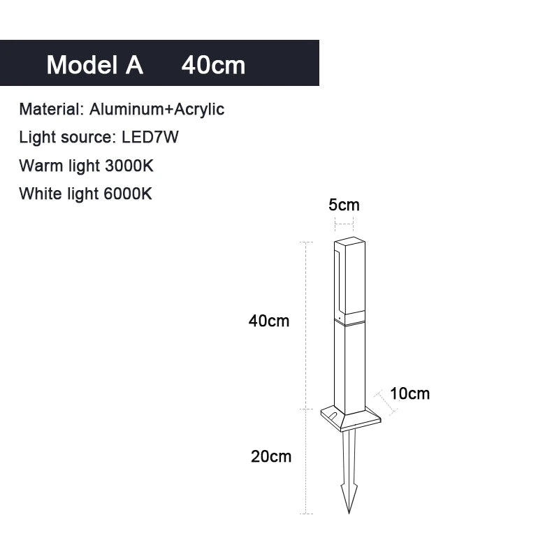 IP65 LED Lawn Light – 7W Aluminum & Acrylic Garden Post Lamp 30–100cm