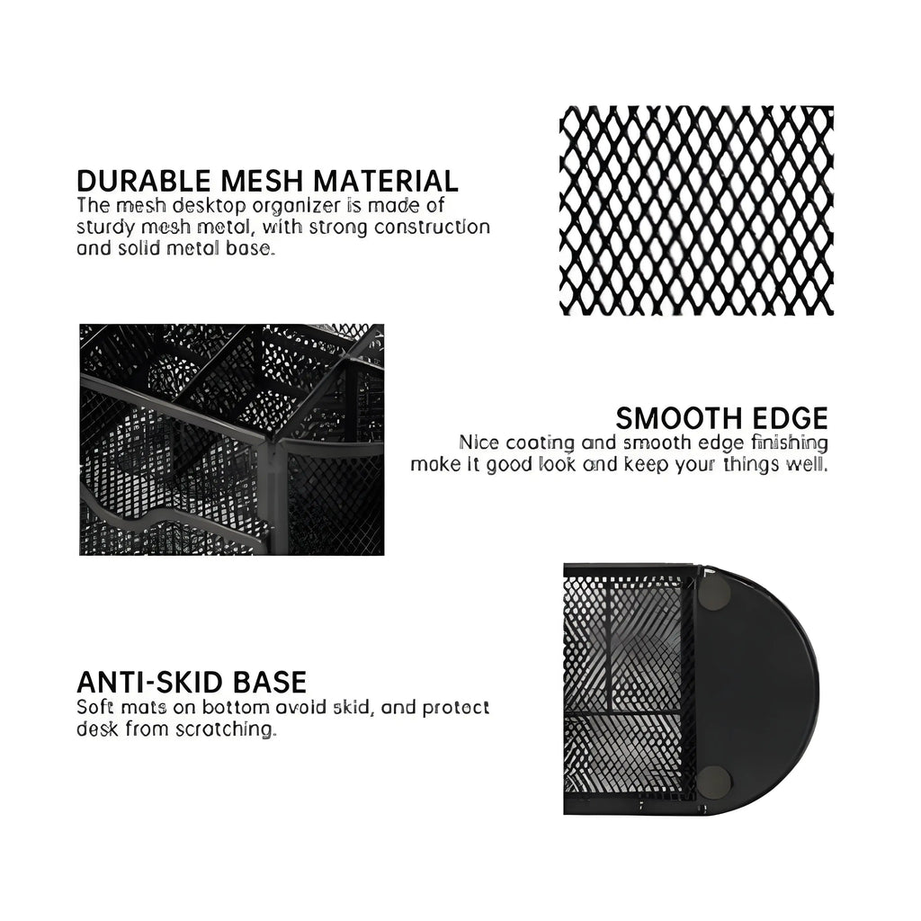 Mesh Metal Pen Stand — Round Desktop Stationery Organizer