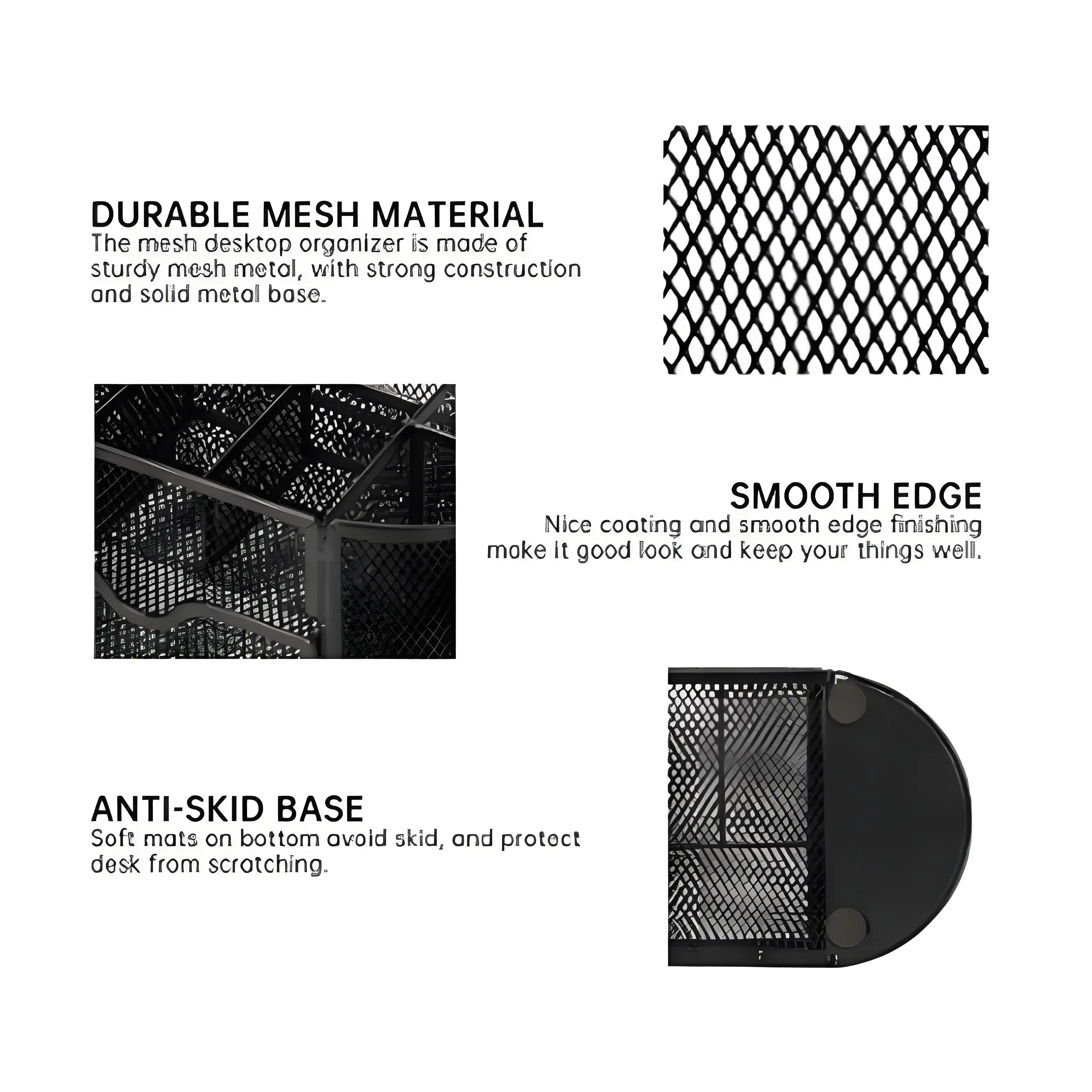 Mesh Metal Pen Stand — Round Desktop Stationery Organizer