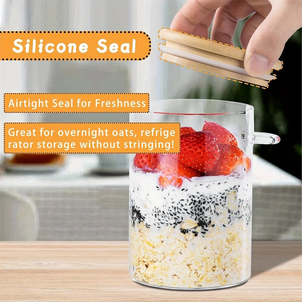Overnight Oats Glass Jars with Spoon — Airtight, Freezer Safe, Set of 1–4
