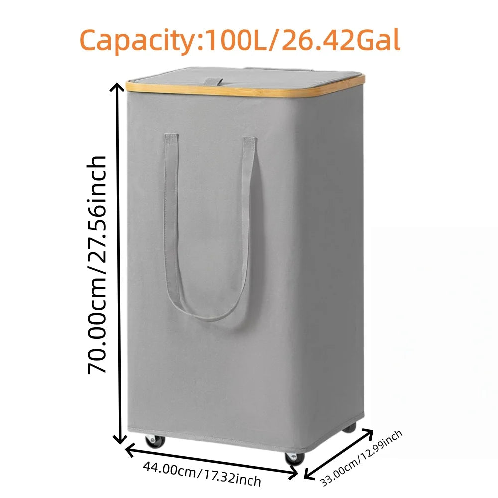 Foldable Laundry Basket with Wheels & Detachable Liner