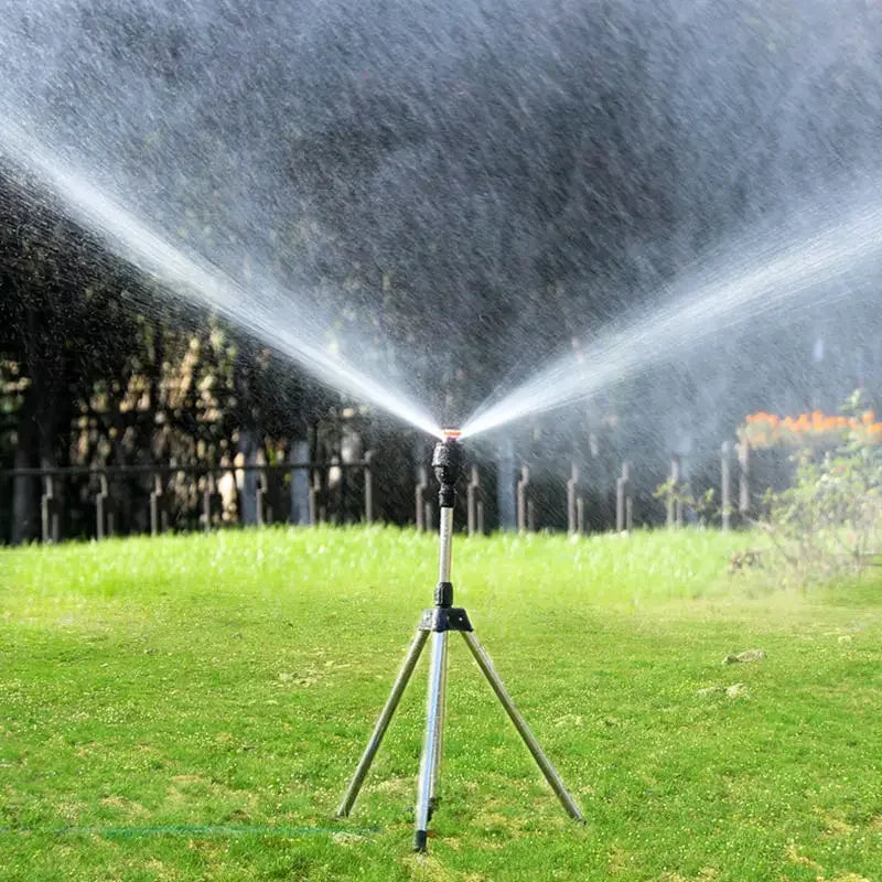 360° Rotating Garden Sprinkler with Stainless Steel Tripod – Adjustable Lawn Irrigation Stand