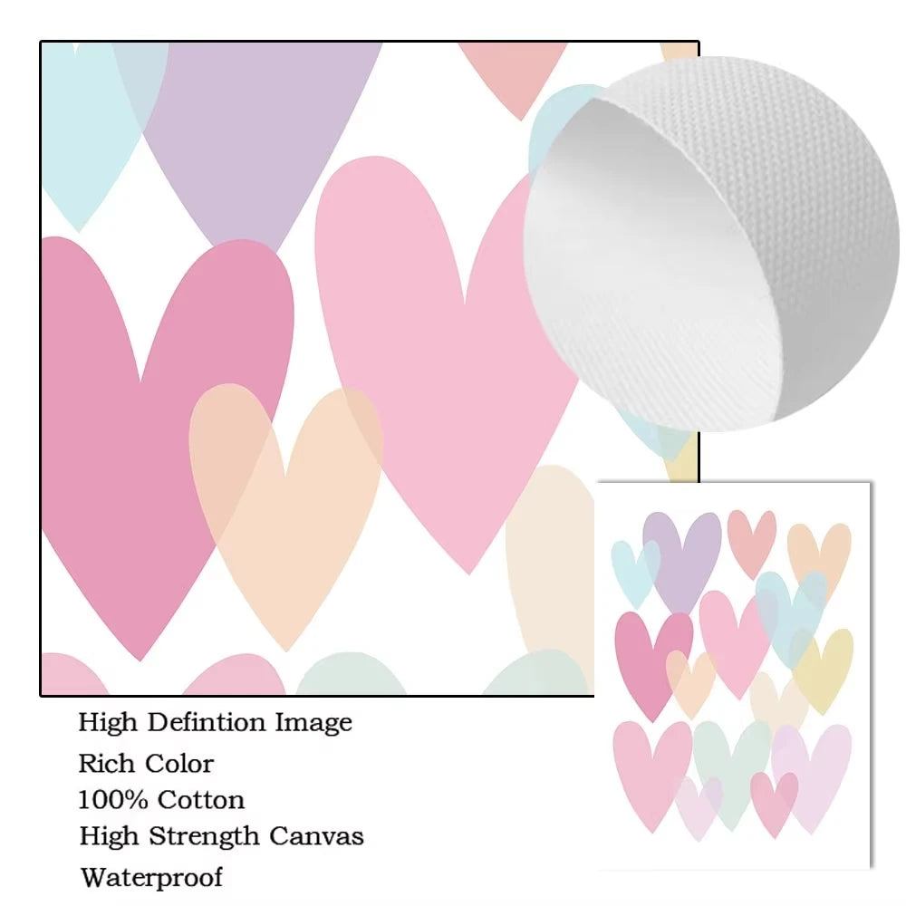 Cartoon Heart & Rainbow Nursery Canvas Poster — Unframed, Multiple Sizes