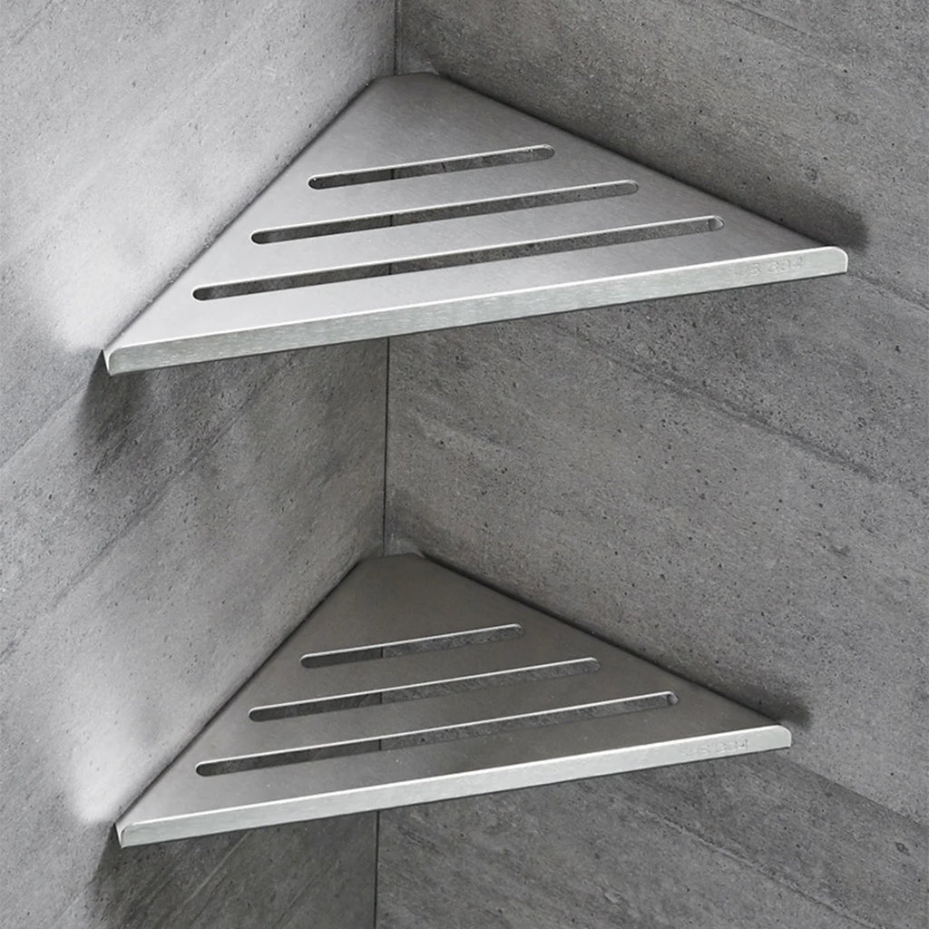 304 Stainless Steel Corner Shower Shelf — No-Drill, Double Tier, 31×21cm