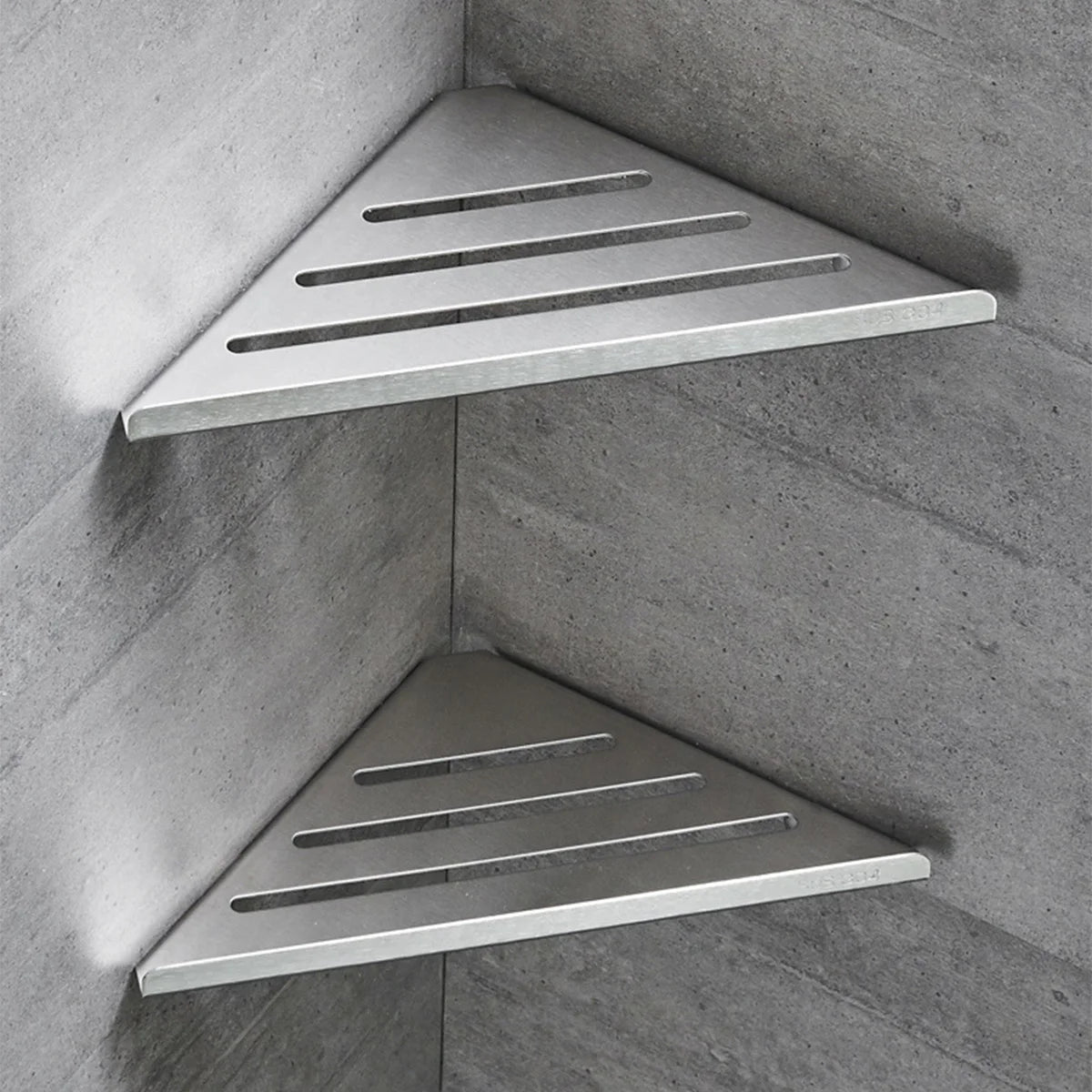 304 Stainless Steel Corner Shower Shelf — No-Drill, Double Tier, 31×21cm