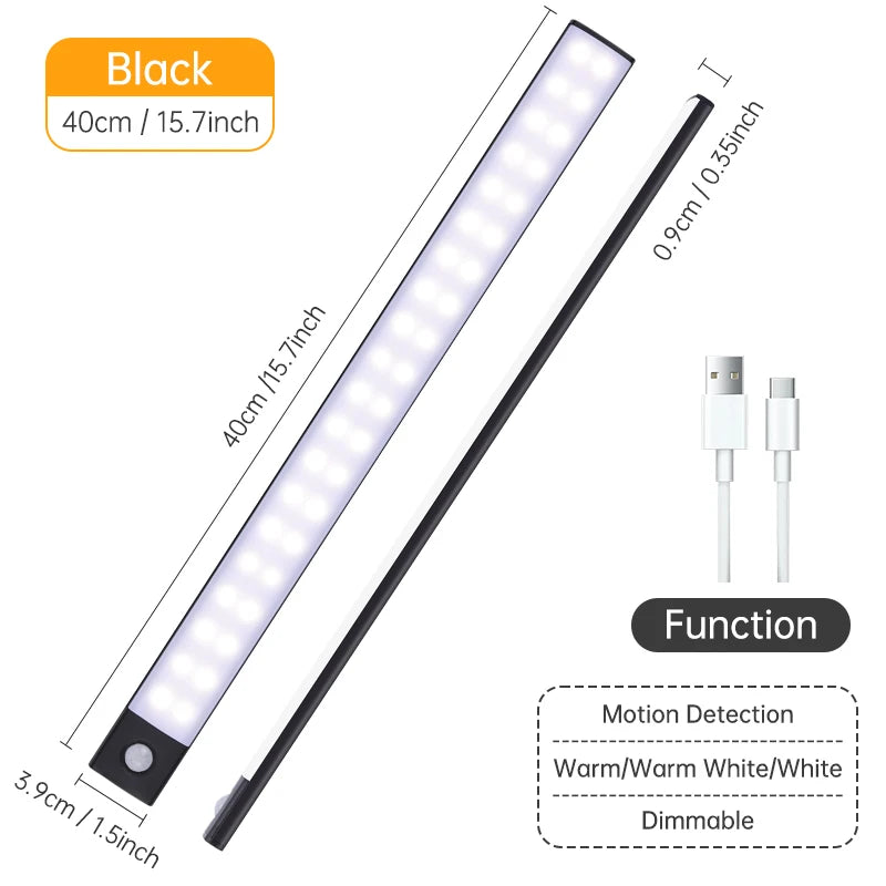 Motion Sensor Cabinet Light — 3 Colour Modes, USB Rechargeable, Black or Silver