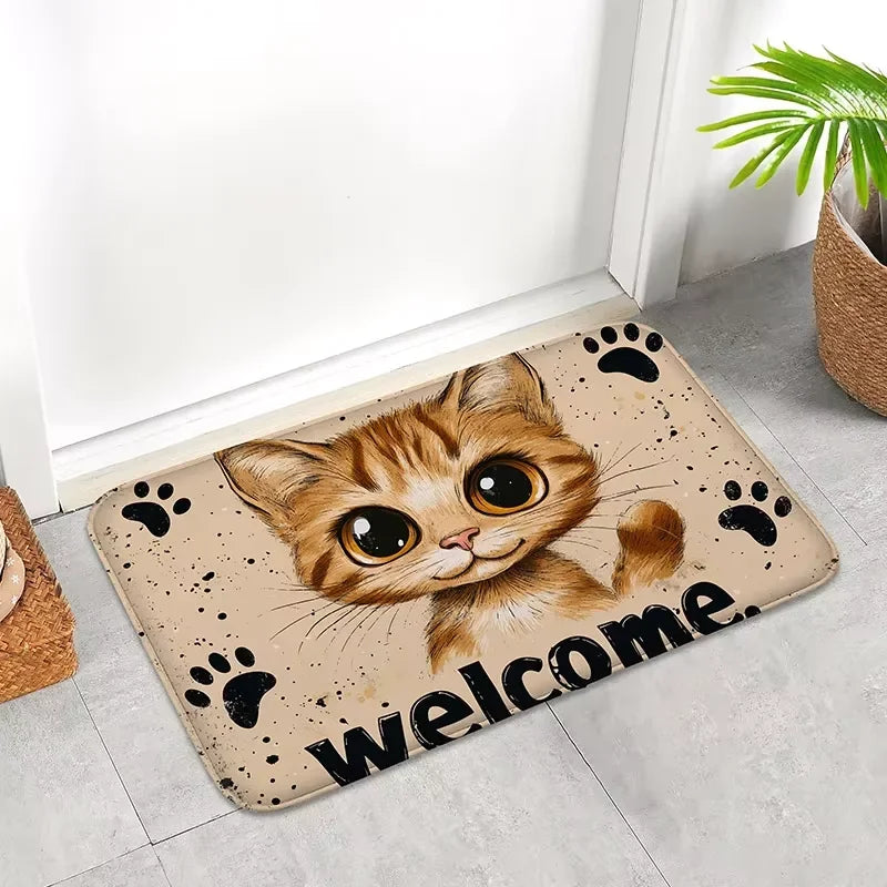 VIKAMA Cute Cat Door Mat – Fade Resistant Polyester Rug for Indoor & Outdoor
