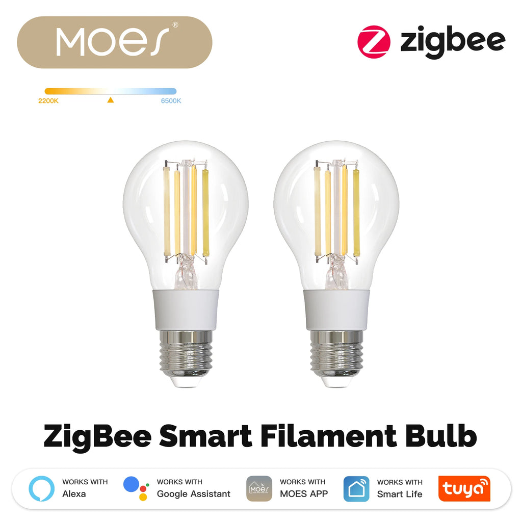 MOES ZigBee Smart Filament Bulb E27 — Tuya App, Alexa & Google Compatible