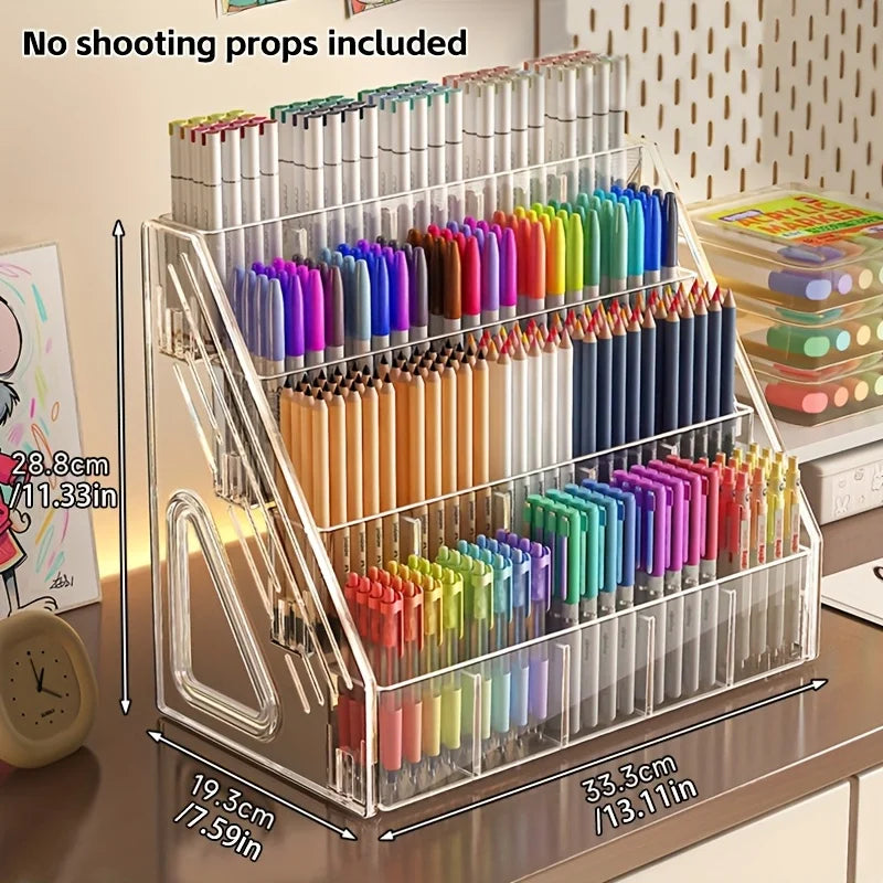 Acrylic Pen & Paintbrush Holder — Multi-Compartment Desk Organizer
