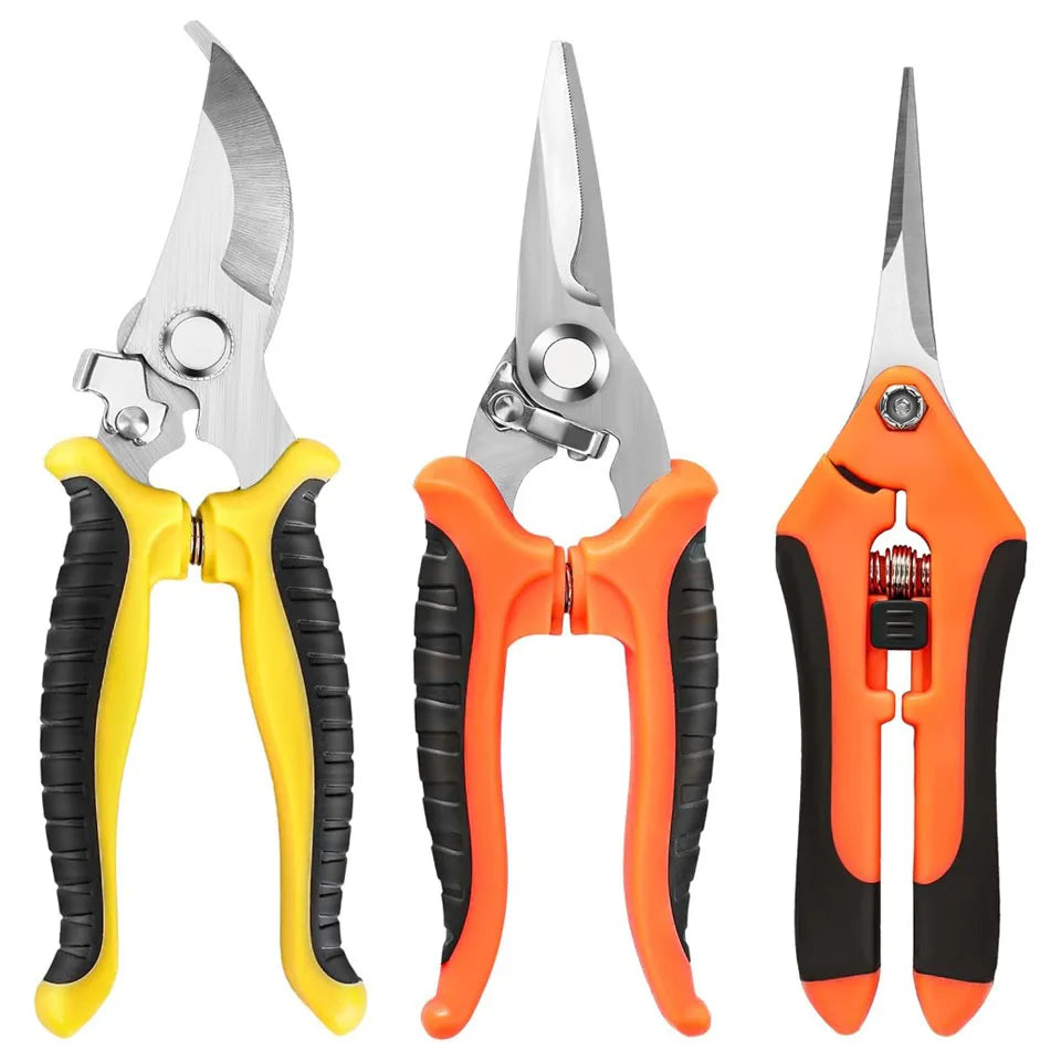 3-Piece Gardening Scissors Set – Ergonomic Non-Slip Pruning Shears with Safety Lock for Beginners