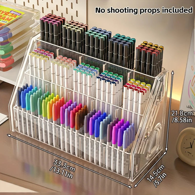 Acrylic Pen & Paintbrush Holder — Multi-Compartment Desk Organizer