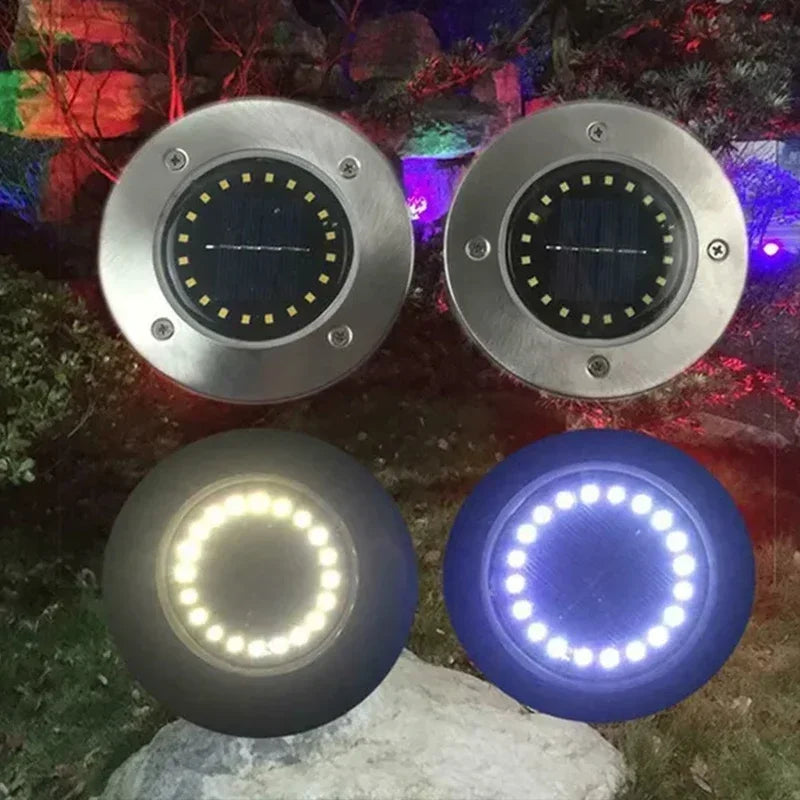 Solar Ground Disk Lights — Waterproof, Auto On/Off, Garden & Lawn