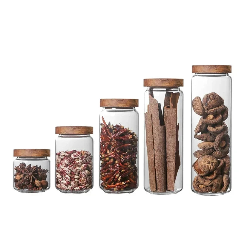 Glass Airtight Canister with Wooden Lid — Japanese Style, Kitchen & Pantry