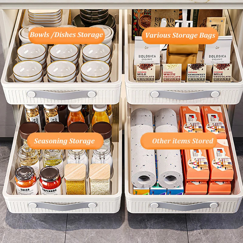 Kitchen Sliding Drawer Cabinet Organizer with Handle — No-Drill, Multipurpose