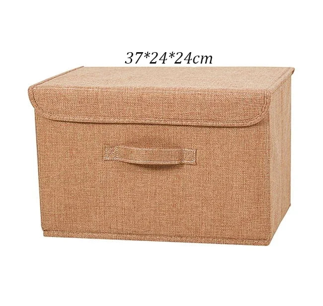 Foldable Cotton Linen Storage Basket with Lid
