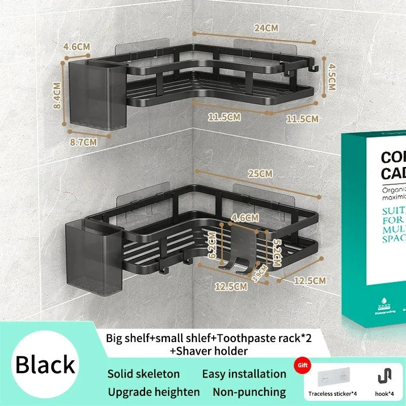 Double-Layer Steel Corner Shelf, No-Drill — Set of 6, Bathroom & Kitchen