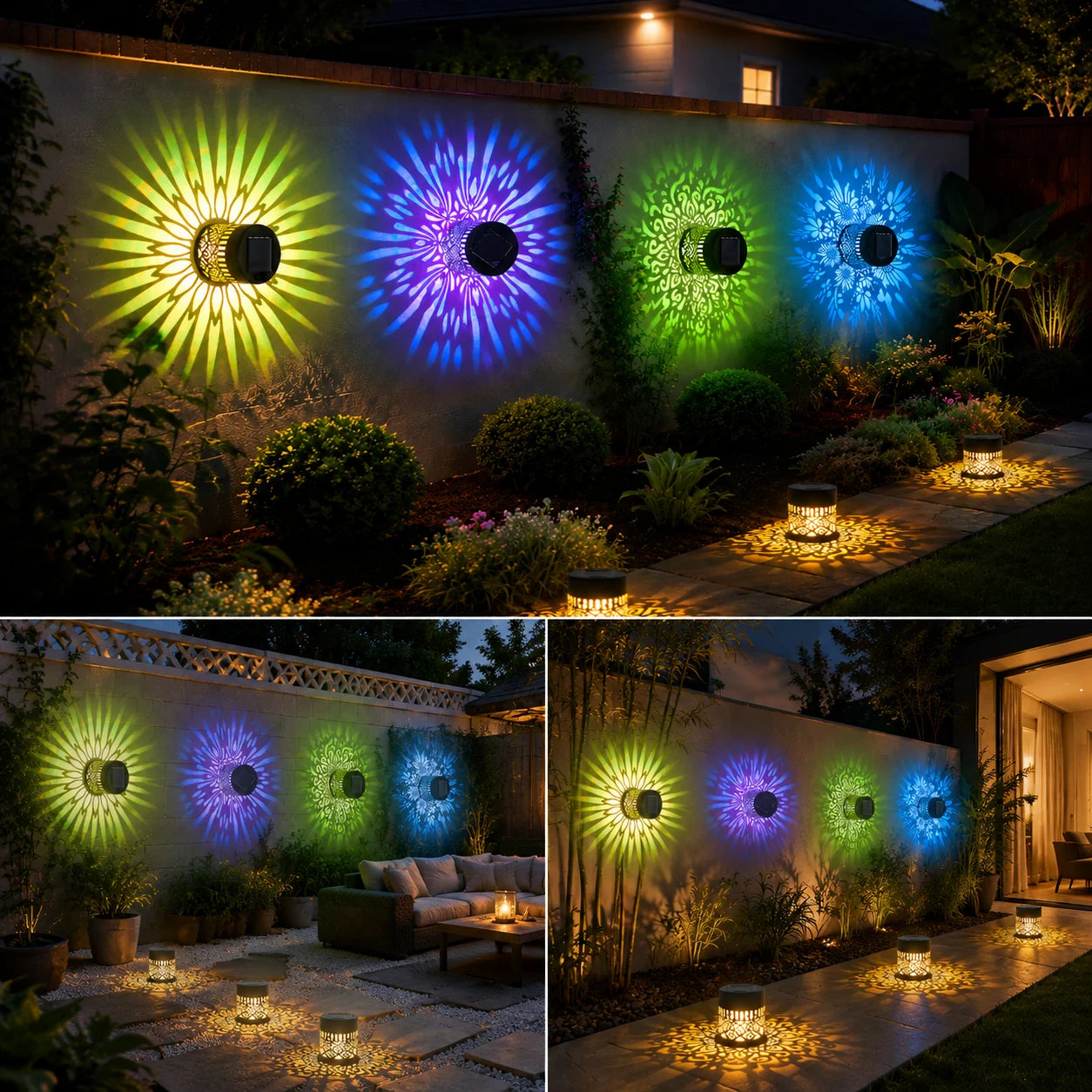 Solar LED Warm Wall Light – IP65 Globe Iron Lamp for Garden, Steps & Courtyard