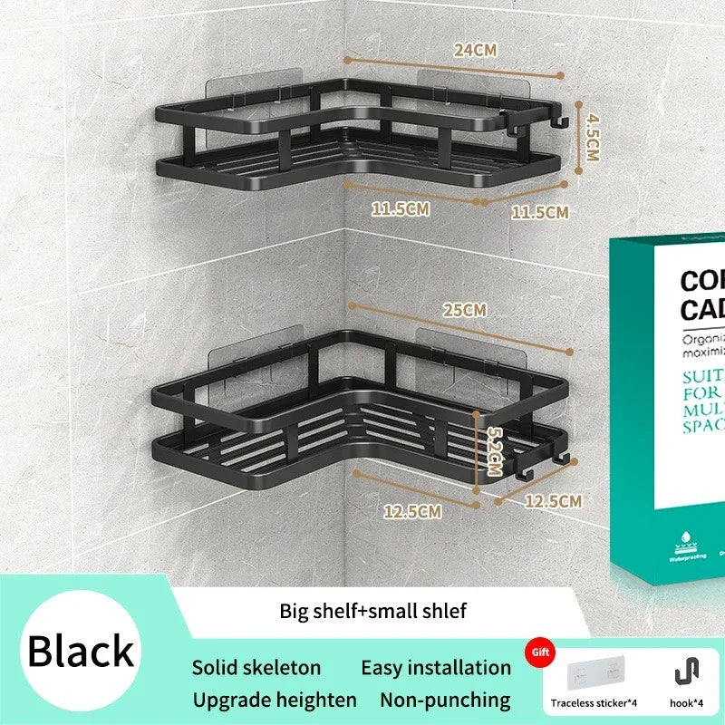 Double-Layer Steel Corner Shelf, No-Drill — Set of 6, Bathroom & Kitchen