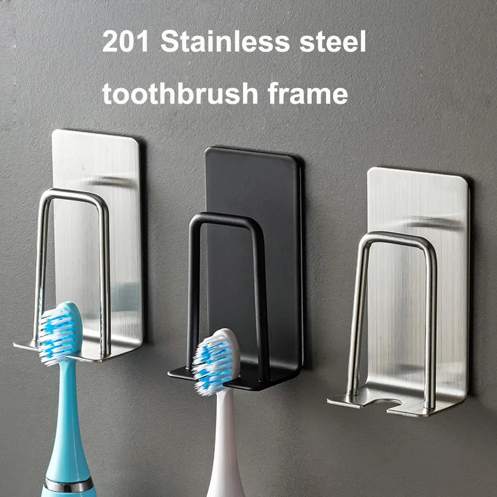 2-in-1 Stainless Steel Toothbrush & Cup Holder — No-Drill Wall Mount, 7.9×4cm