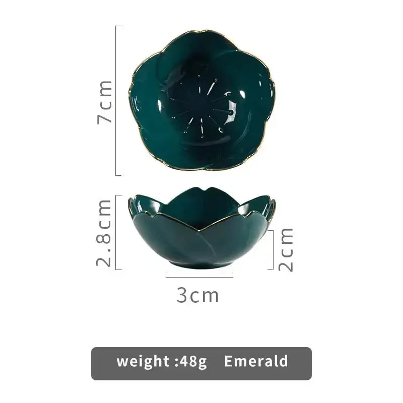 Sakura Ceramic Sauce Dish — Nordic Style, Gold Border, Set Options