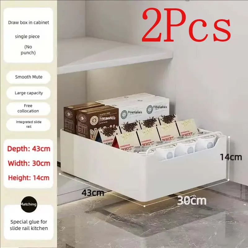 Pull-Out Cabinet Storage Rack with Slide Rails — No-Drill, Smooth & Quiet
