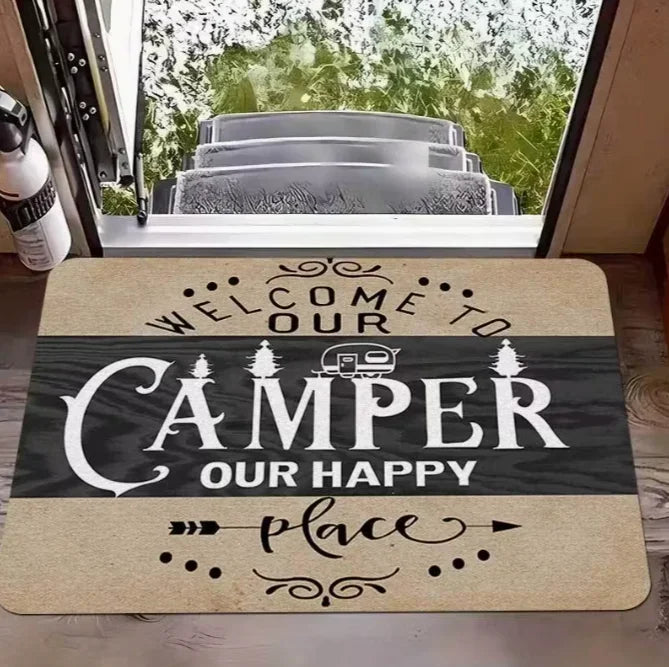 Happy Camping Door Mat – Anti-Slip Polyester Rug 30–50cm Indoor & Outdoor