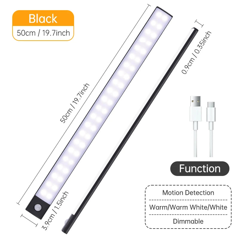 Motion Sensor Cabinet Light — 3 Colour Modes, USB Rechargeable, Black or Silver