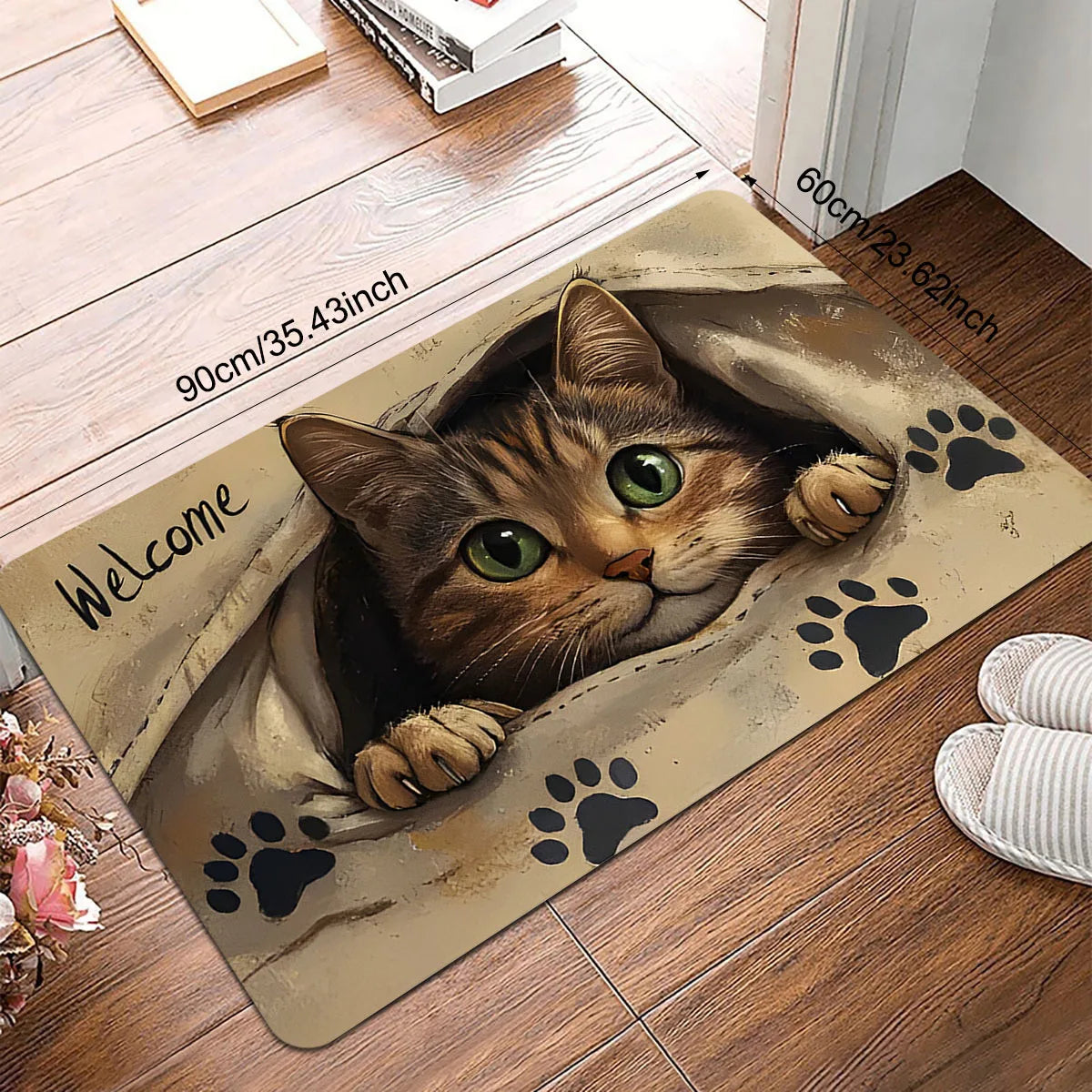 VIKAMA Cute Cat Door Mat – Fade Resistant Polyester Rug for Indoor & Outdoor