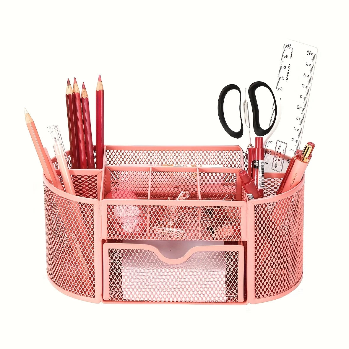 Mesh Metal Pen Stand — Round Desktop Stationery Organizer