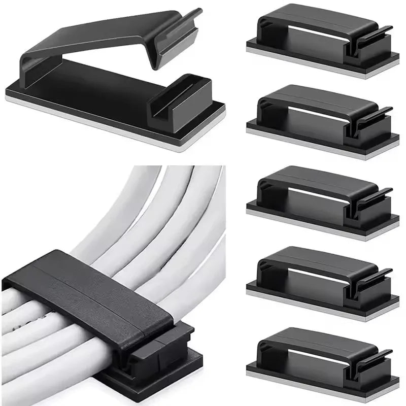 Self-Adhesive Cable Clips Organizer — Plastic Wire Holder for Desk, Home & Car
