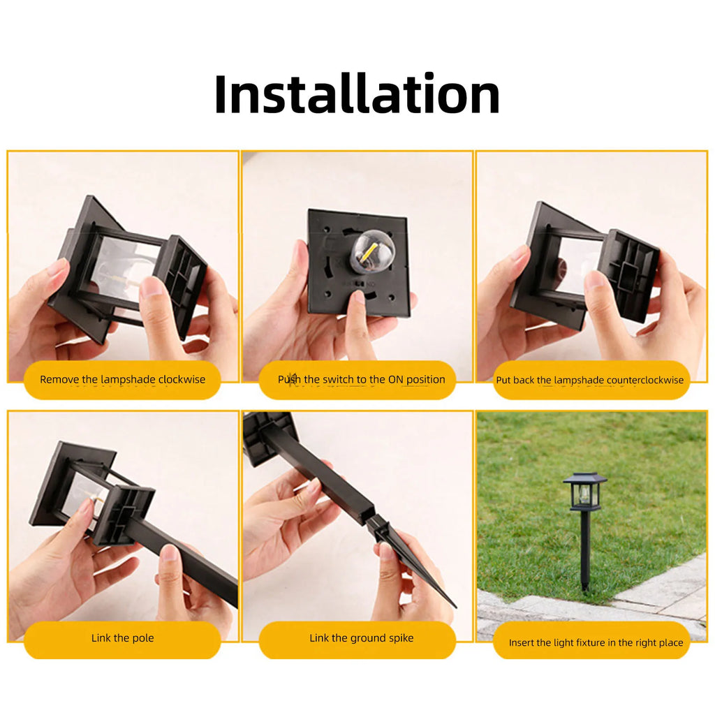 Solar LED Ground Stake Light – Warm Tungsten Glow Pathway Lamp for Garden, Villa & Courtyard