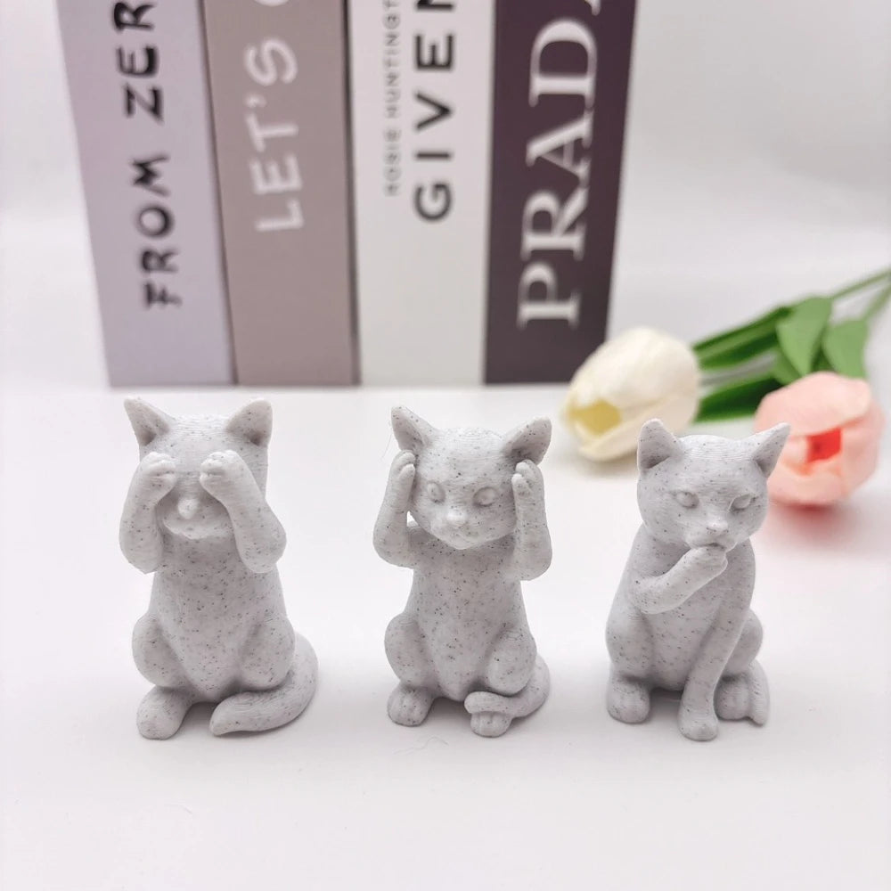 Three Wise Cats Minimalist Sculpture Set — See, Hear & Speak No Evil