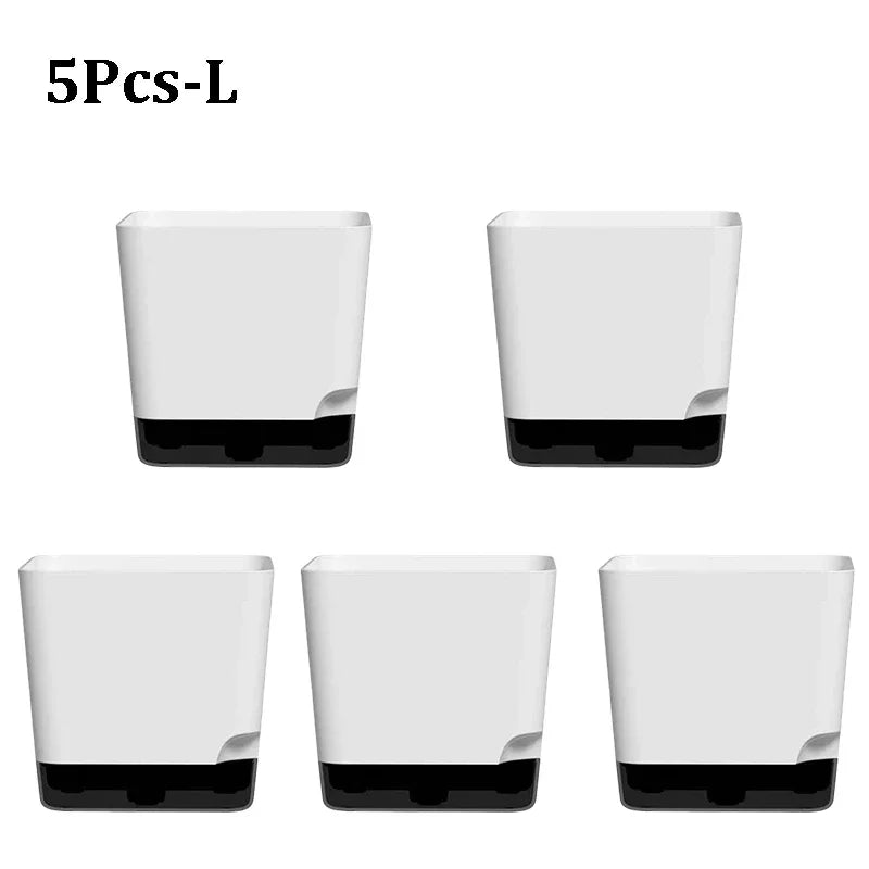 Self-Watering Plant Pots with Clear Saucer & Drainage Hole – Indoor & Outdoor Set of 5