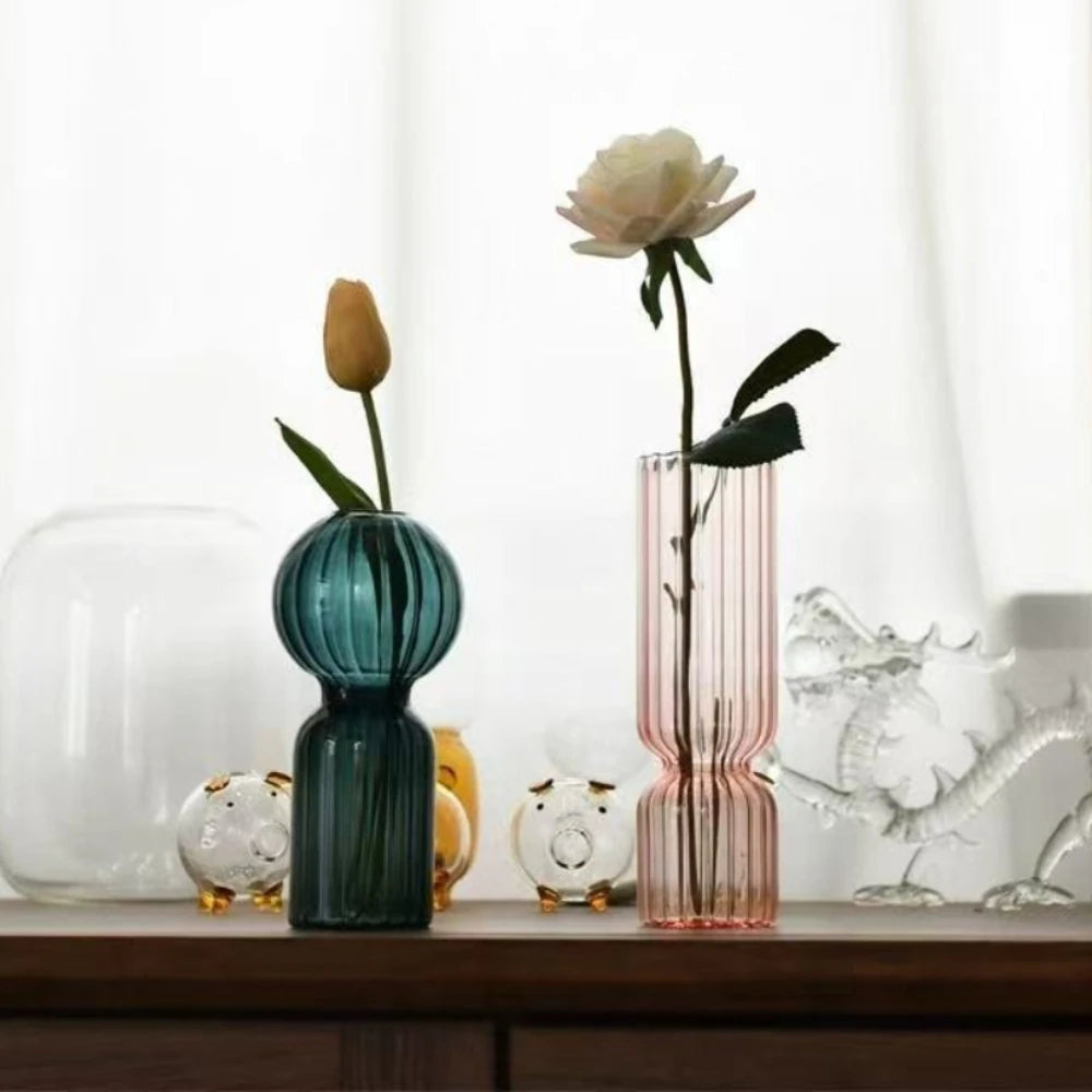 Nordic Striped Colourful Glass Vase — Hydroponic Tabletop Decoration